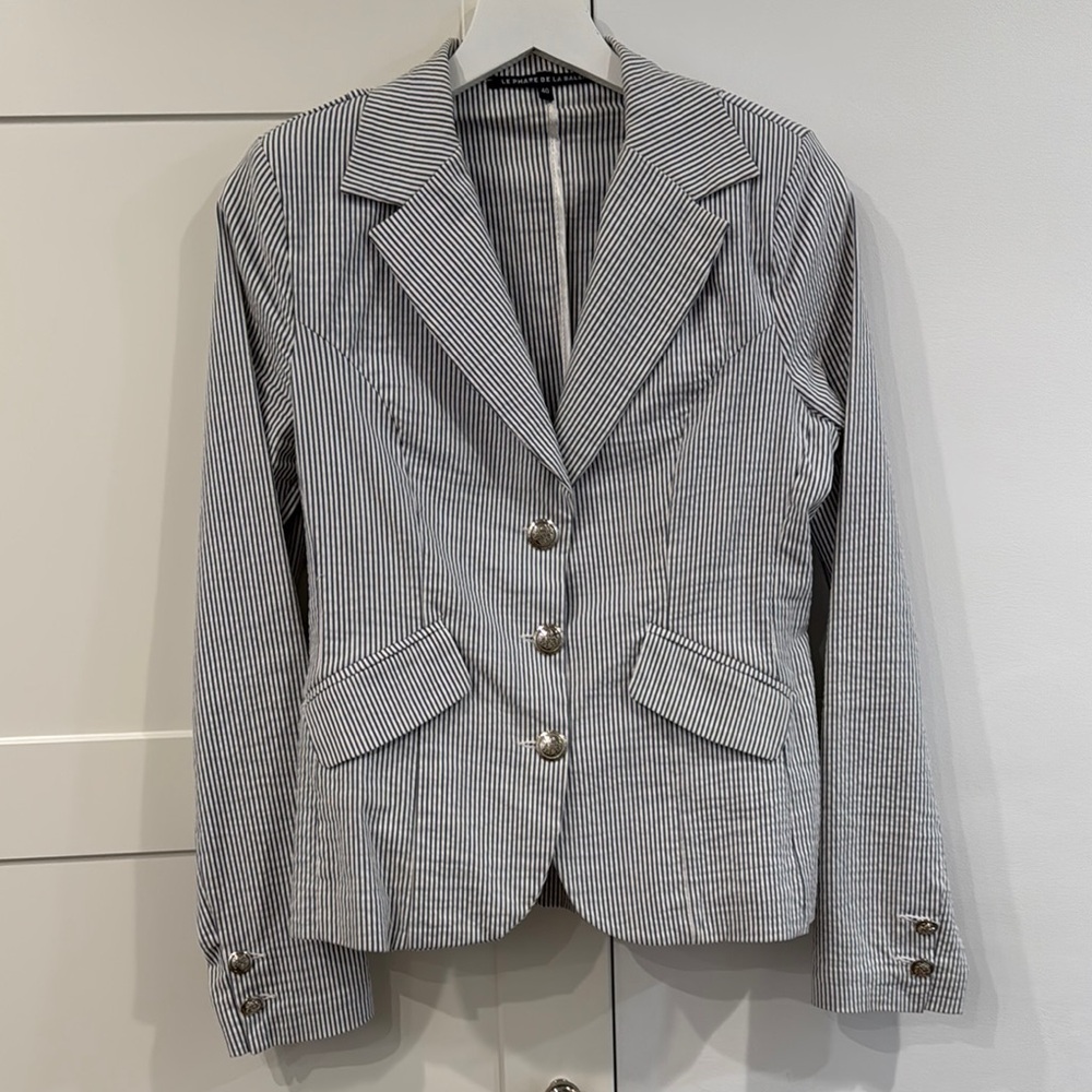 Blue Seersucker cotton blazer by Le Phare De La Baleine French size 40